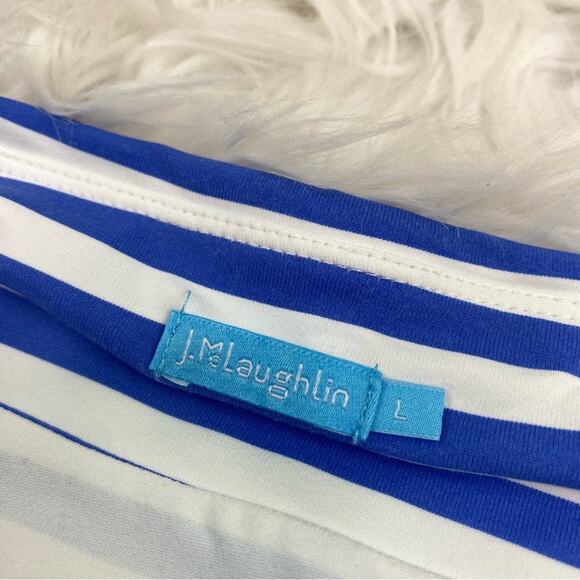 J. McLaughlin Tiered CATALINA Cloth Seashell Skirt Blue Stripe Stretch Size L - Picture 4 of 7